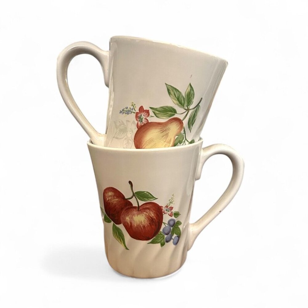 Set of 2 Corelle Coordinates Fruit Chutney Swirl Coffee Mugs Cups Pears Apples